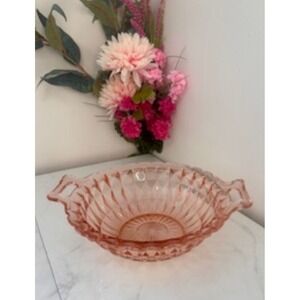 Vintage Peach Depression Glass Serving‎ Bowl with Handles